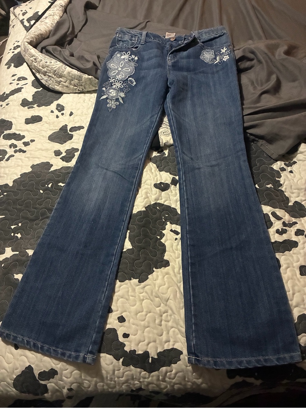 Old Navy Blue Floral Embroidered Flare Jeans